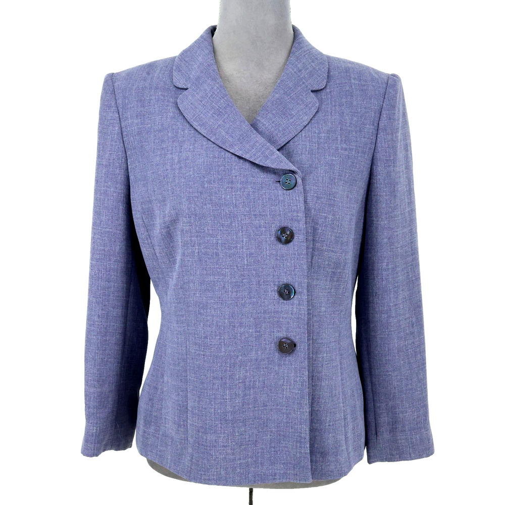 Le Suit Jacket Petites 8P Blue Lavender Lined Blazer Fitted Spring Career Preppy